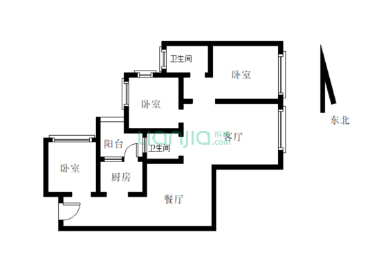 低楼层看中庭三两厅一厨室双卫西南朝向-户型图