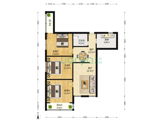 中山家具大厦 3室2厅1卫 127平方