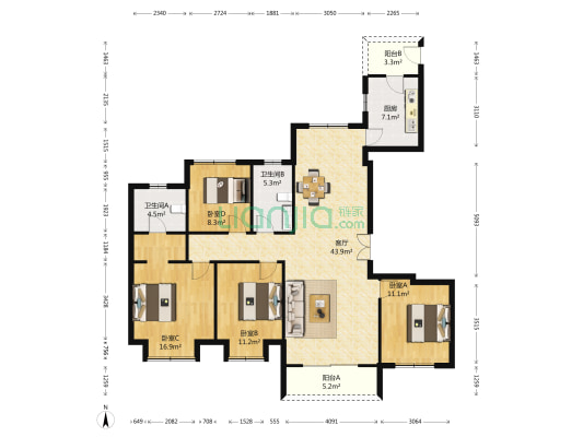 临淮铂悦府 4室1厅2卫 143平方