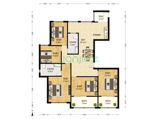 保利玫瑰之湾 5室1厅2卫 138平方