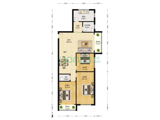 鼎新大楼(公寓) 3室2厅2卫 157平方