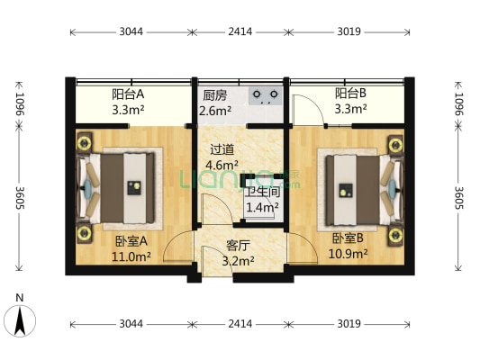 成科路2号 2室1厅1卫 47平方