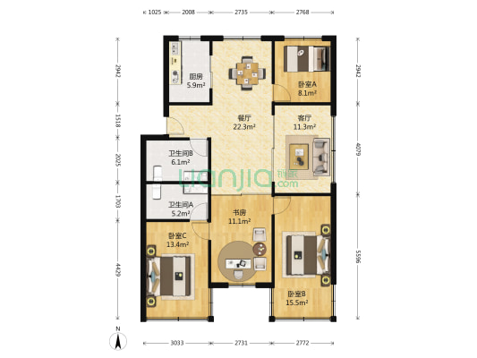 保俶北路45号 4室2厅2卫 118平方