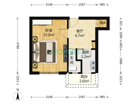 阜成门外大街甲40号 1室1厅1卫 40平方