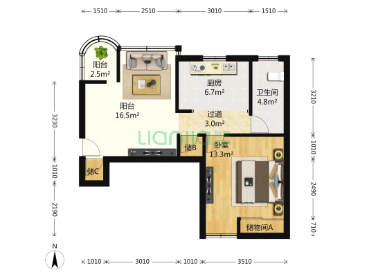 东晖花苑 1室1厅1卫 74平方