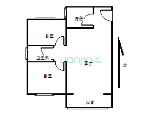 千田新开元，中间楼层大两室，毛坯房可装修为三室。-户型图
