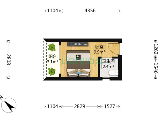 都市翠海华苑 1室0厅 435万