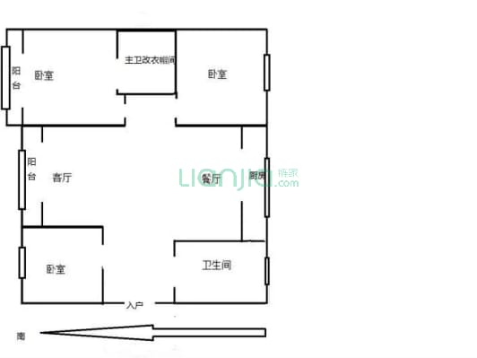 本房是正规的3室2厅2卫 主卧客厅朝南-户型图