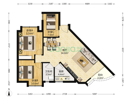 逸翠园一期 3室1厅1卫 91平方