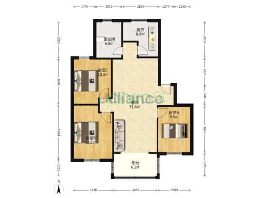 范阳路 通透户型 邻医院 教育 站牌 菜市  公园 税费低-户型图