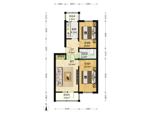 上庄家园 2室1厅1卫 67平方