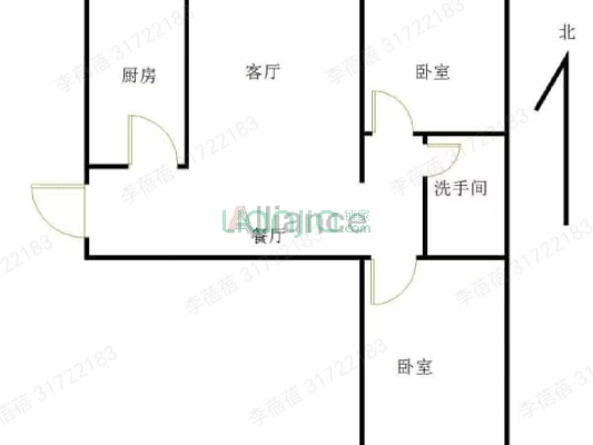 水岸花城 2室1厅 北 南-户型图