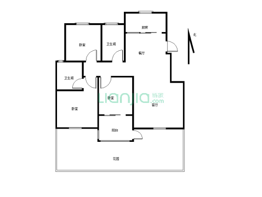 出售祥瑞家园三室两厅两卫 户型方正 南北通透-户型图