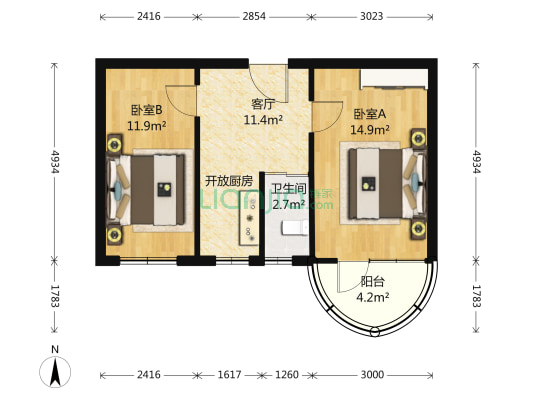 松榆北路 2室1厅1卫 61平方
