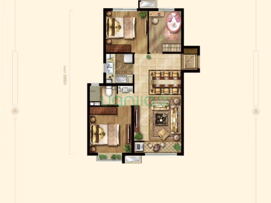 鸿坤理想尔湾 3室2厅 南 北-户型图