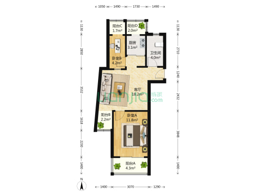 虹口嘉苑 2室1厅1卫 73平方