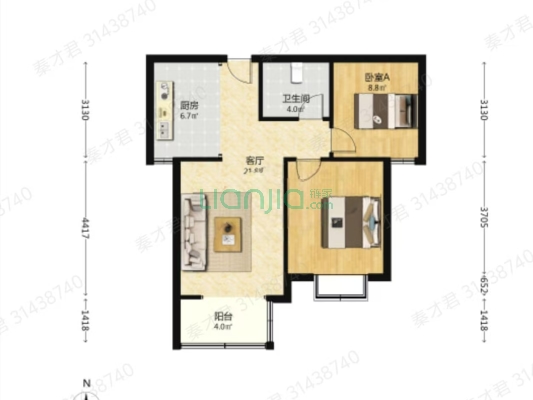 金阳瑞景 2室1厅 南-户型图