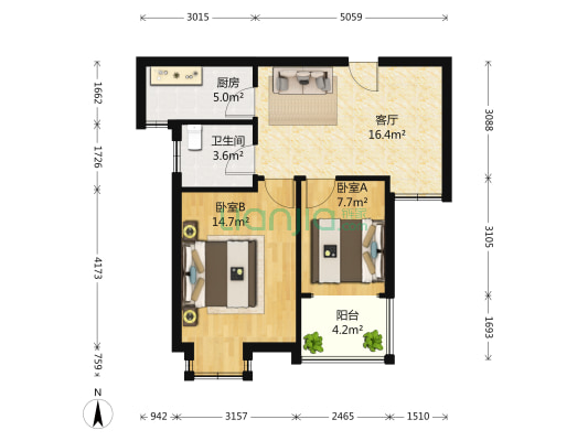 周新苑五期 2室1厅1卫 80平方