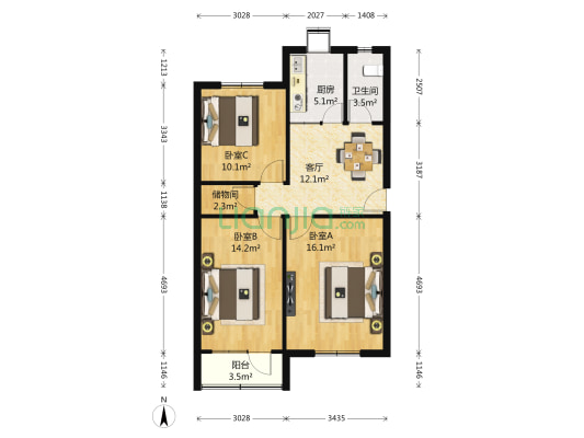 石煤机一生活区 3室1厅1卫 87平方