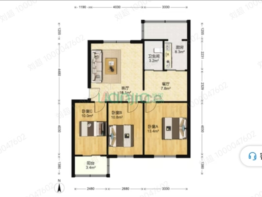 市区板楼 全南三居户型 好楼层 本满税低 业主急售-户型图