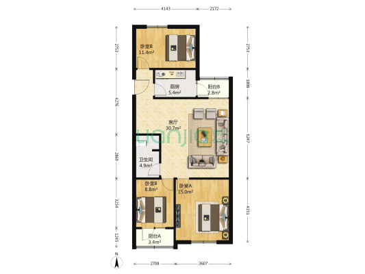 旧宫北里 3室1厅1卫 110平方