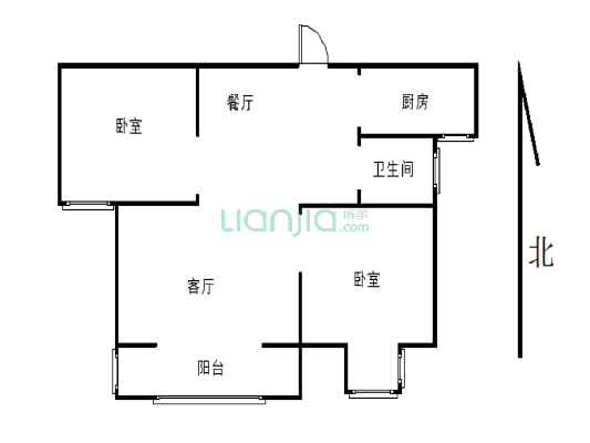 天湖国际两室两厅一卫位置优越，采光充足-户型图