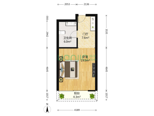 紫薇银座 1室0厅1卫 60平方