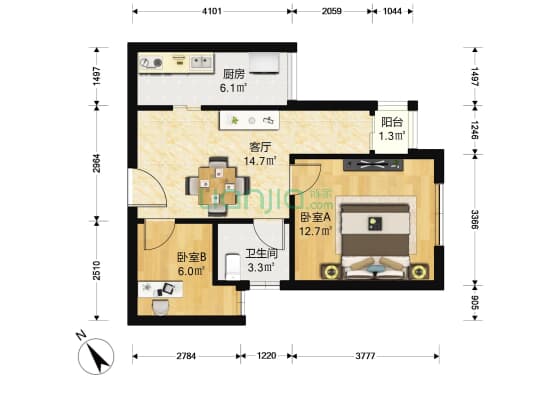 兴达华府 2室1厅1卫 44平方