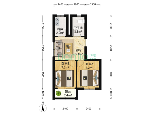 双城路650弄 2室1厅1卫 83平方