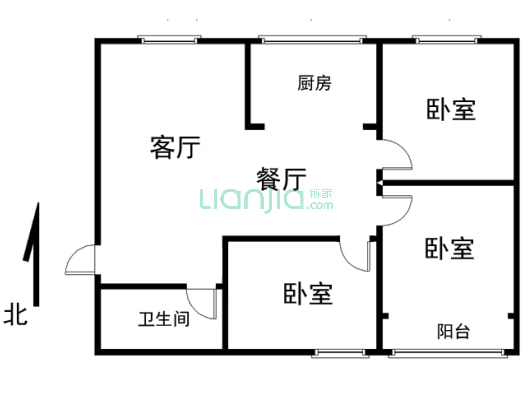 康旭东城 3室2厅1卫 精装修拎包入住 户型方正-户型图