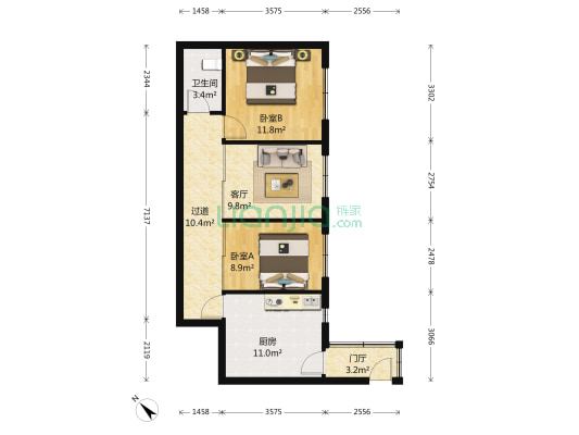 二环路西二段104号 2室1厅1卫 71平方