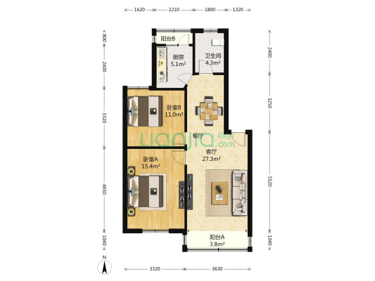 祁连家园 2室1厅1卫 85平方