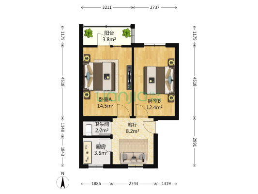 武珞路692号 2室1厅1卫 56平方
