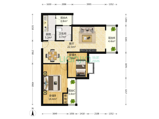 优地B区 2室1厅1卫 80平方