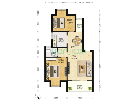 润富花园 2室1厅1卫 91平方