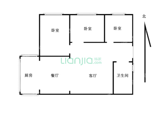 范阳路二康医院南侧，集体供暖精装三居-户型图