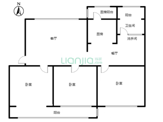 东关检察院家属院 3室2厅 南 北-户型图