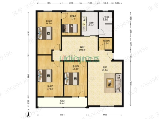 华阳中路大四居 南北通透 户型方正 好楼层-户型图