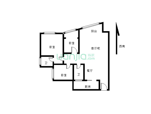 龙源府邸精装三房家具家电全齐出售-户型图