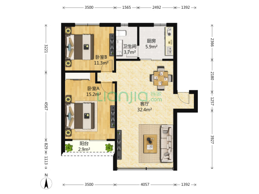 世界花园米兰居 2室1厅1卫 86平方
