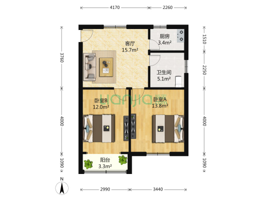 富岩路1号 2室1厅1卫 69平方