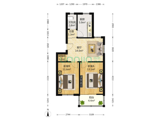 上元里 2室1厅1卫 67平方