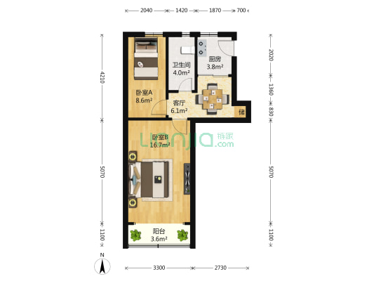 朱行三村 2室0厅1卫 51平方
