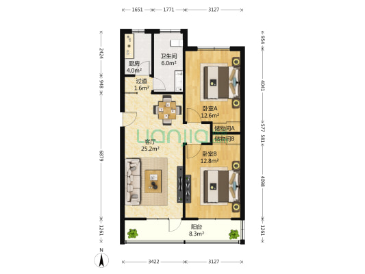 河南省农机局家属院 2室1厅1卫 92平方