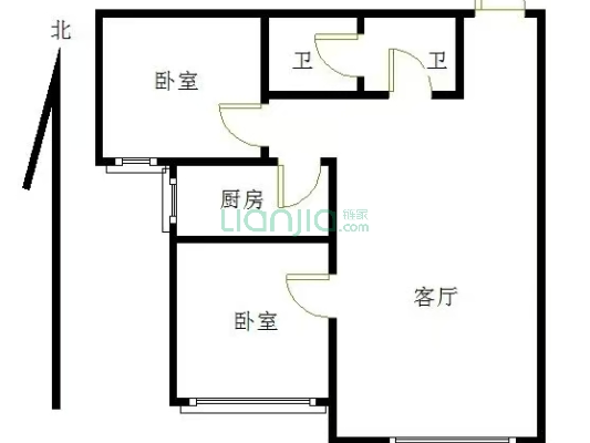 急售三利B区朝南大两居，毛坯满二，价格可议。-户型图