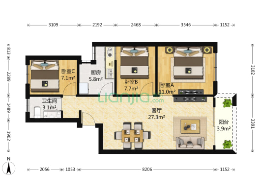 源华综合楼 3室1厅1卫 81平方