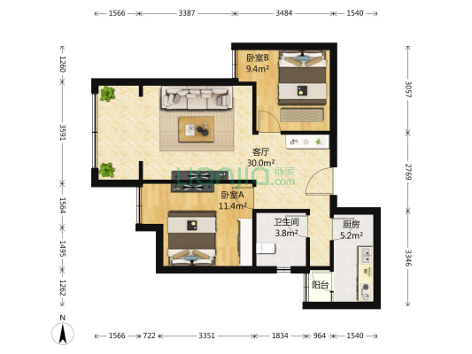 中庚香江美地 2室1厅1卫 82平方