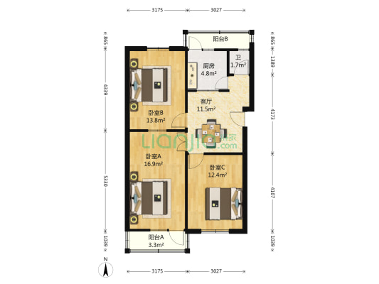 朝山街45号 3室1厅1卫 84平方