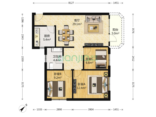 裕安楼 3室1厅1卫 82平方