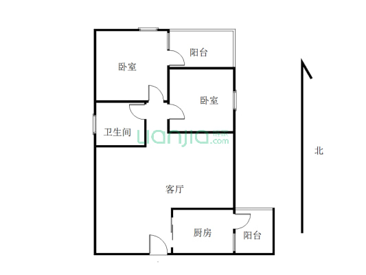 两室两厅一卫，交通便利，小区环境好，适合居住-户型图